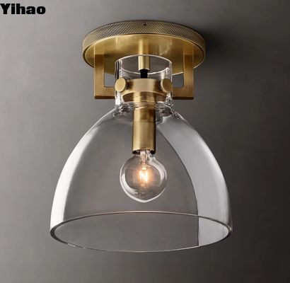주문 닦은 니켈 프레임  Brass Glass Flush Mount Ceiling Light 40W 온라인 제품