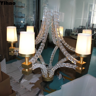 주문 Handmade Brass 6-Light Chandelier with White Fabric Shades 온라인 제품
