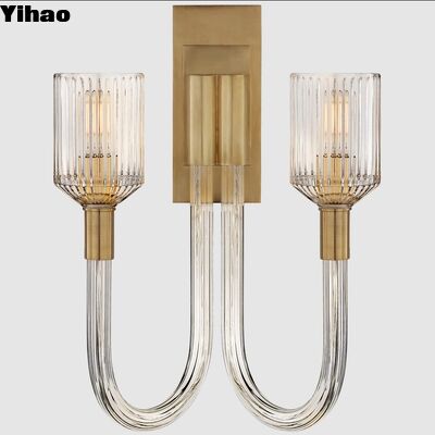 주문 현대 구리 벽 램프 2700K 따뜻한 흰 빛과 유리 그림자 거실과 침실 온라인 제품