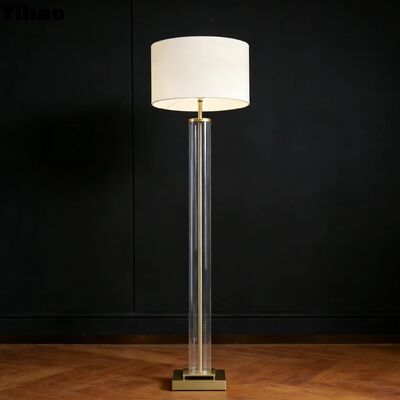 Modern Minimalist Brass Base Floor Lamp with Crystal-clear Glass Column and Adjustable Height